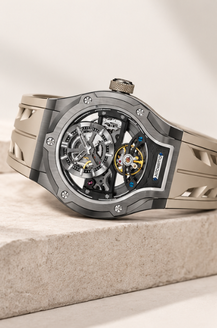 Thunderbolt Open‑Heart Gear Skeleton Dial Watch
