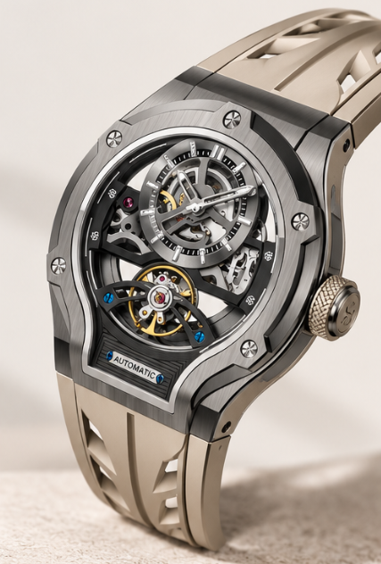 Thunderbolt Open‑Heart Gear Skeleton Dial Watch