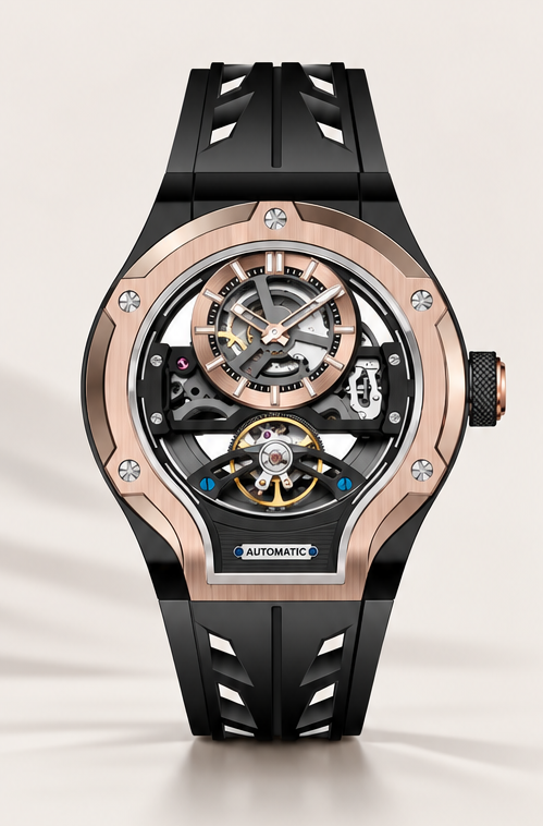 Thunderbolt Open‑Heart Gear Skeleton Dial Watch