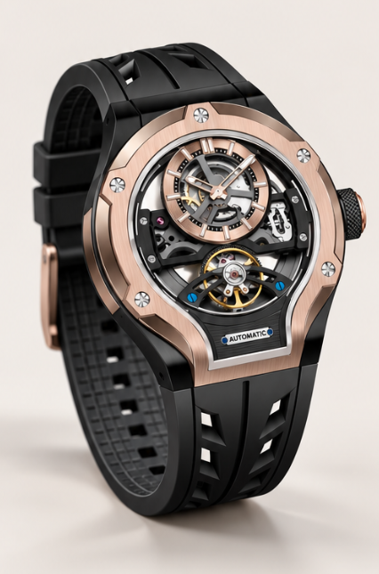 Thunderbolt Open‑Heart Gear Skeleton Dial Watch