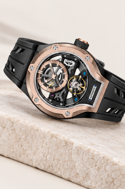 Thunderbolt Open‑Heart Gear Skeleton Dial Watch