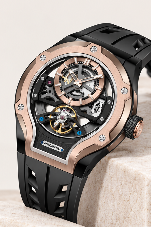 Thunderbolt Open‑Heart Gear Skeleton Dial Watch
