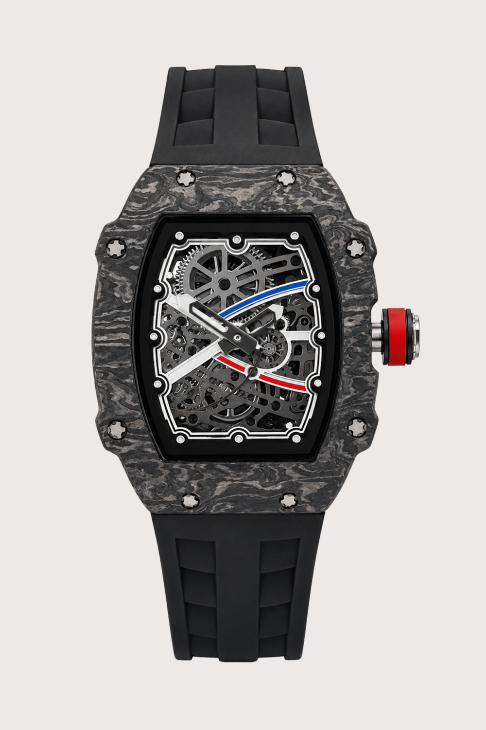Titanium Full Black Skeleton Timepiece Rubber Strap Watch (43413946)