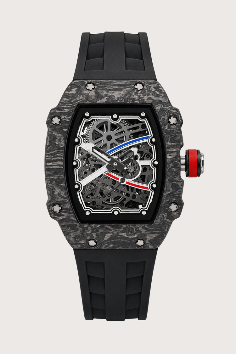 Titanium Full Black Skeleton Timepiece Rubber Strap Watch (43413946)