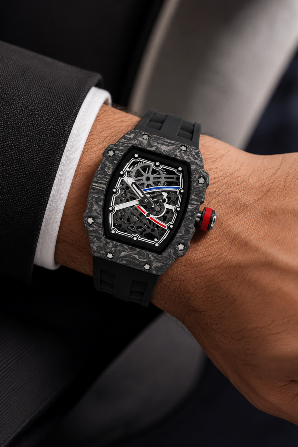 Titanium Full Black Skeleton Timepiece Rubber Strap Watch (43413946)