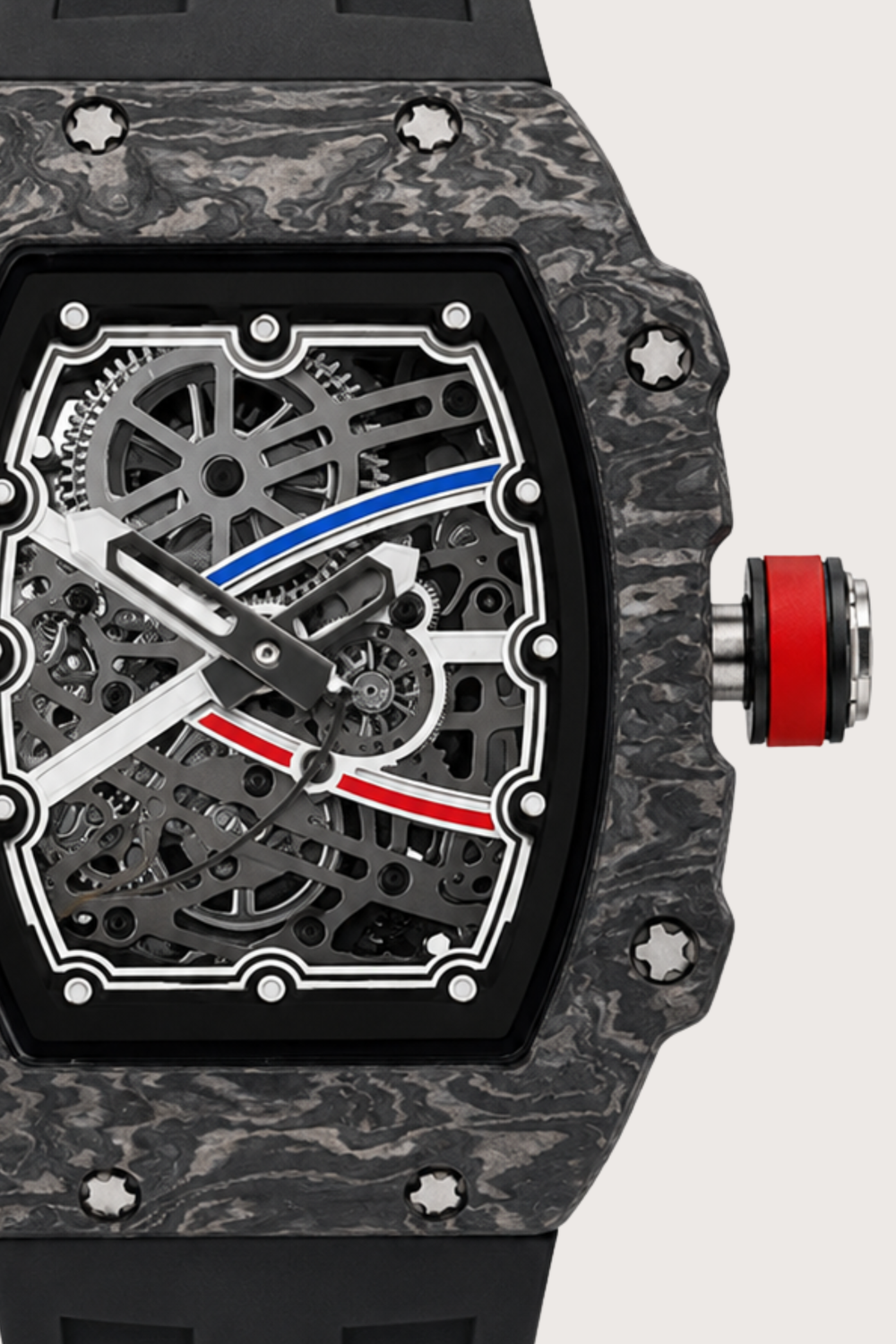 Titanium Full Black Skeleton Timepiece Rubber Strap Watch (43413946)