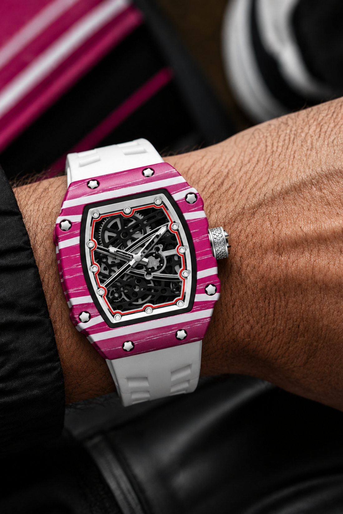 Titanium Pink & White Skeleton Timepiece Watch (44219687)