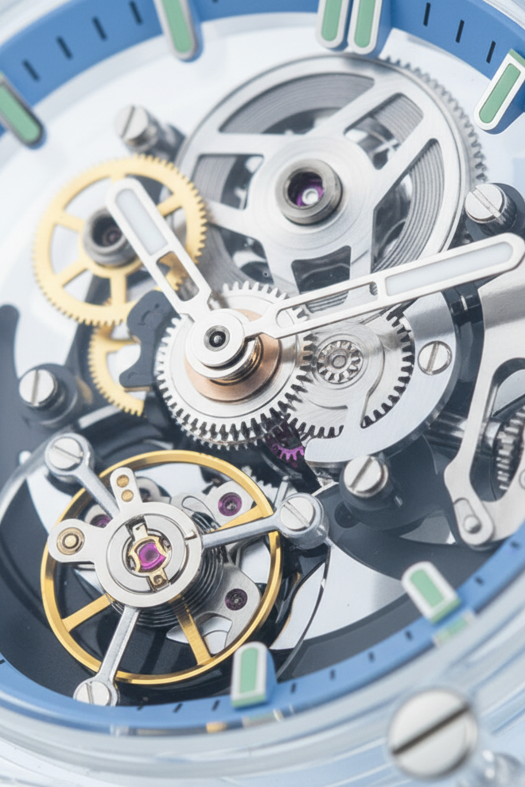 Transparent Sky Blue Harmony Engine of Eternal Time Watch