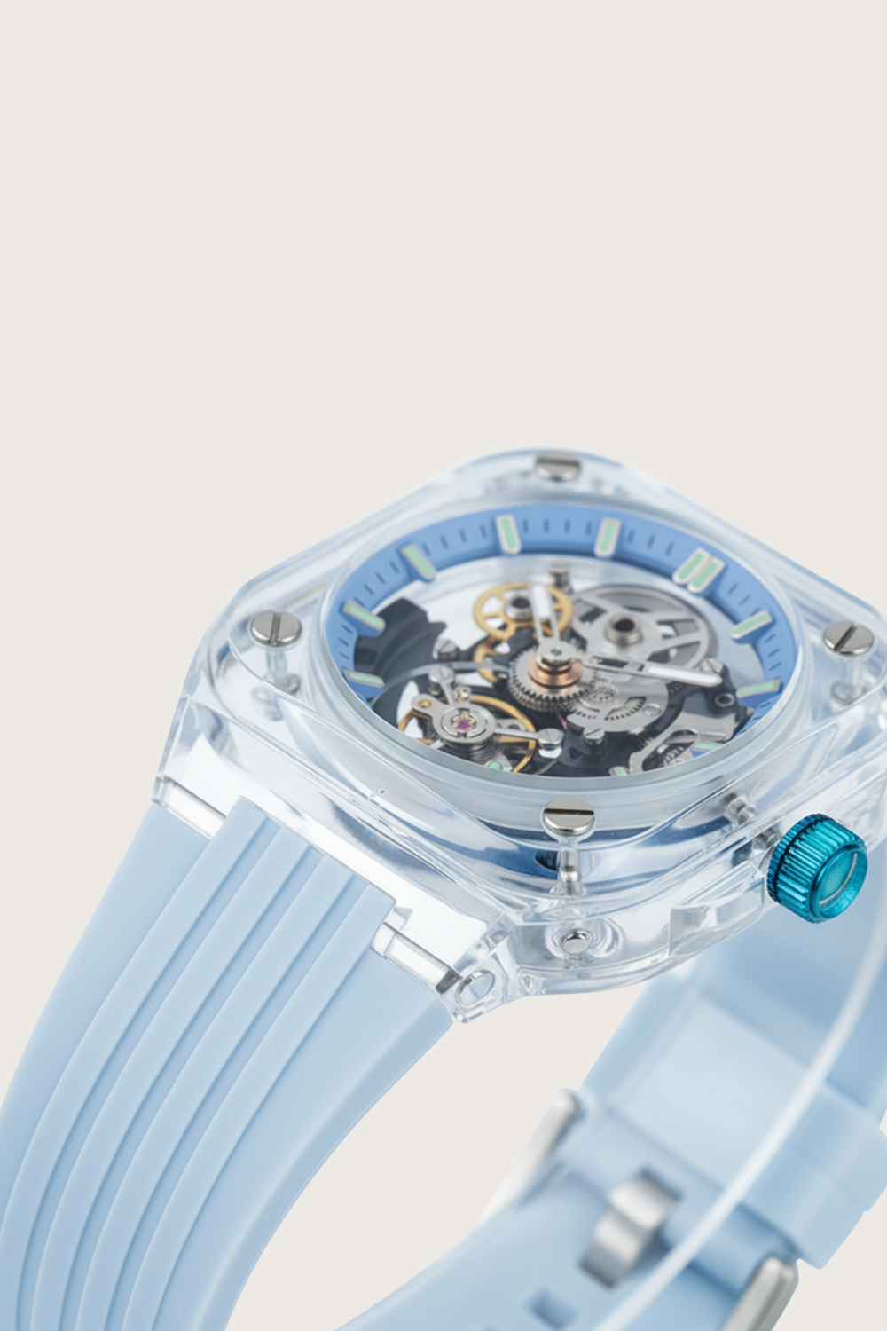 Transparent Sky Blue Harmony Engine of Eternal Time Watch