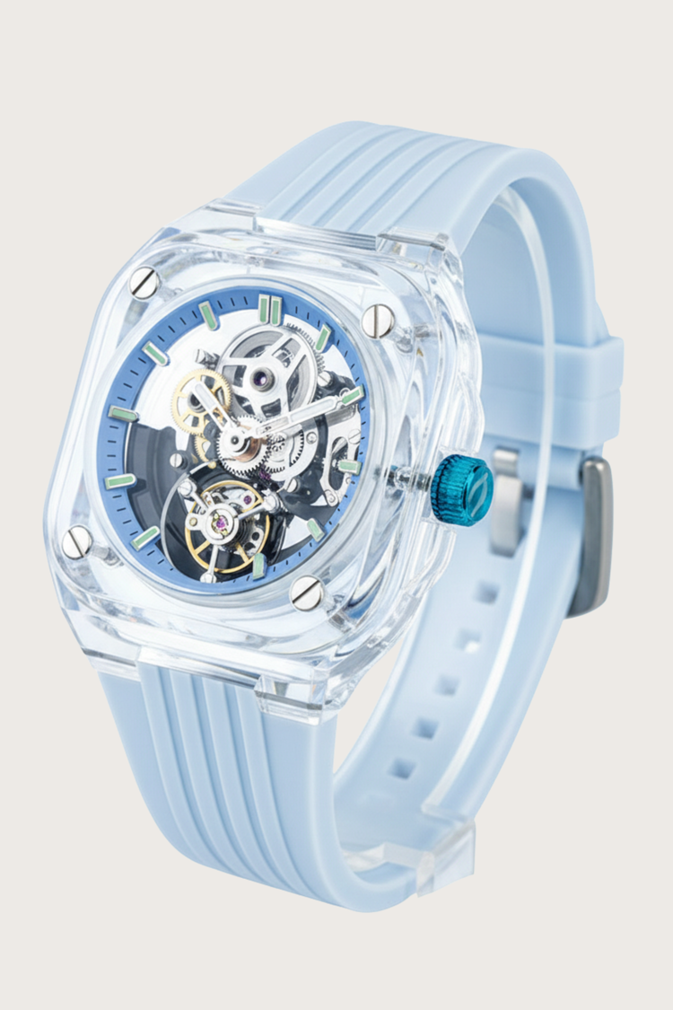Transparent Sky Blue Harmony Engine of Eternal Time Watch