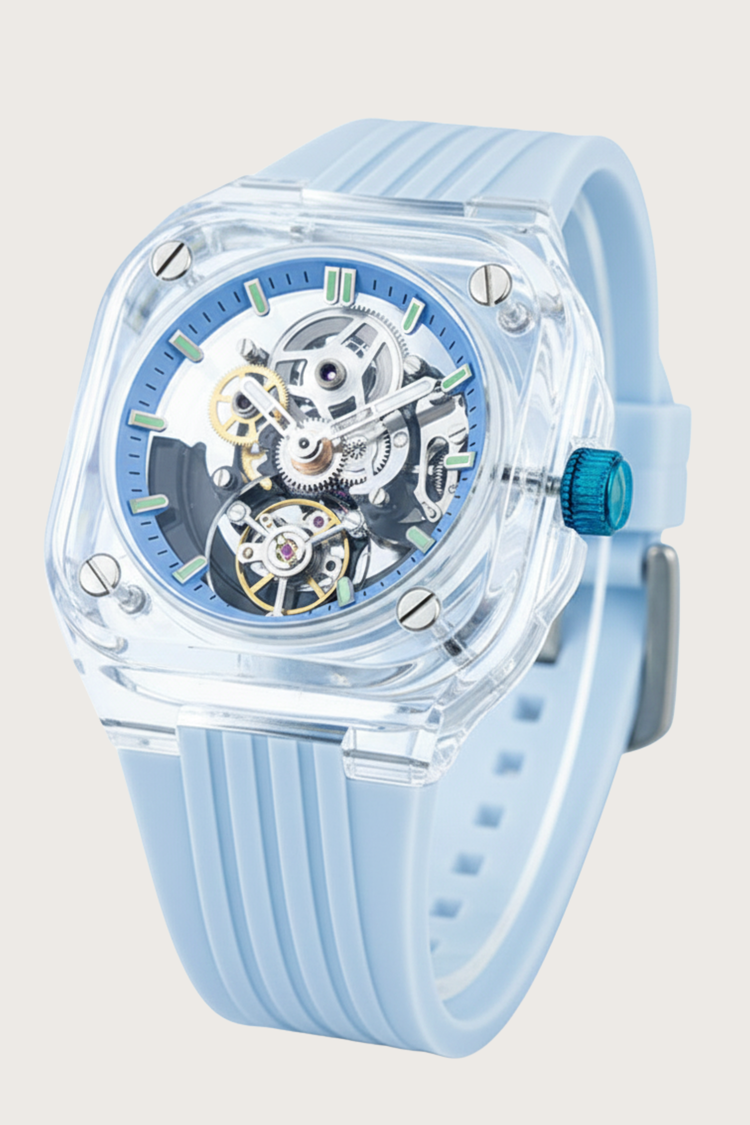 Transparent Sky Blue Harmony Engine of Eternal Time Watch
