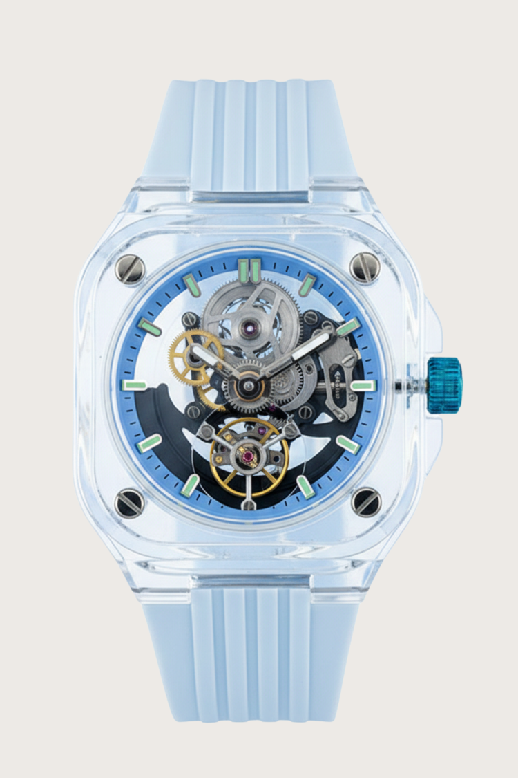 Transparent Sky Blue Harmony Engine of Eternal Time Watch