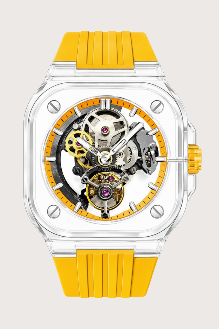 Transparent Yellow Harmony Engine of Eternal Time Watch