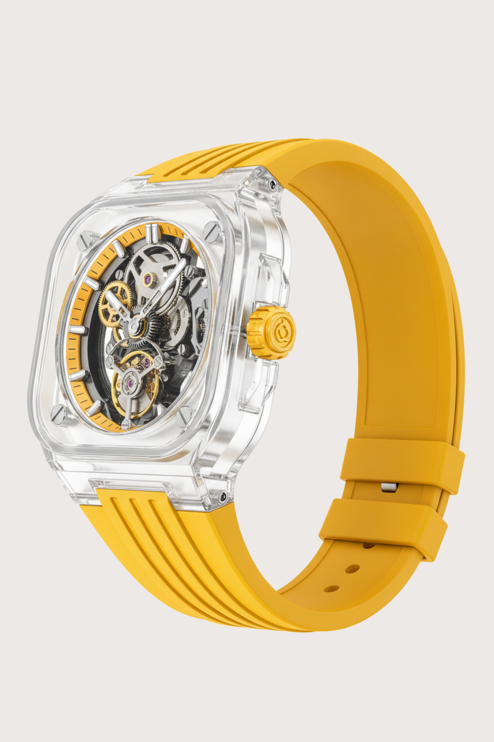 Transparent Yellow Harmony Engine of Eternal Time Watch