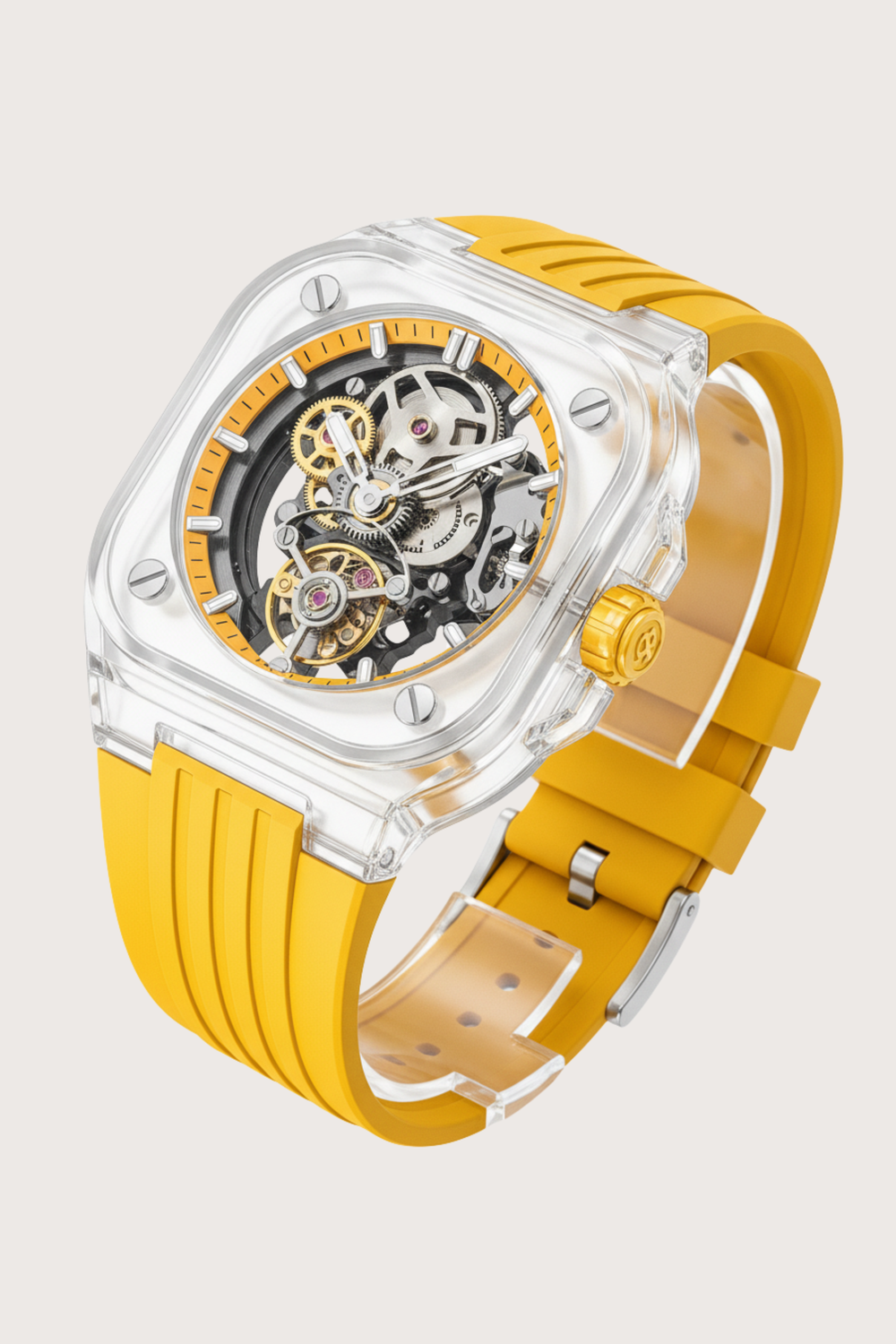 Transparent Yellow Harmony Engine of Eternal Time Watch