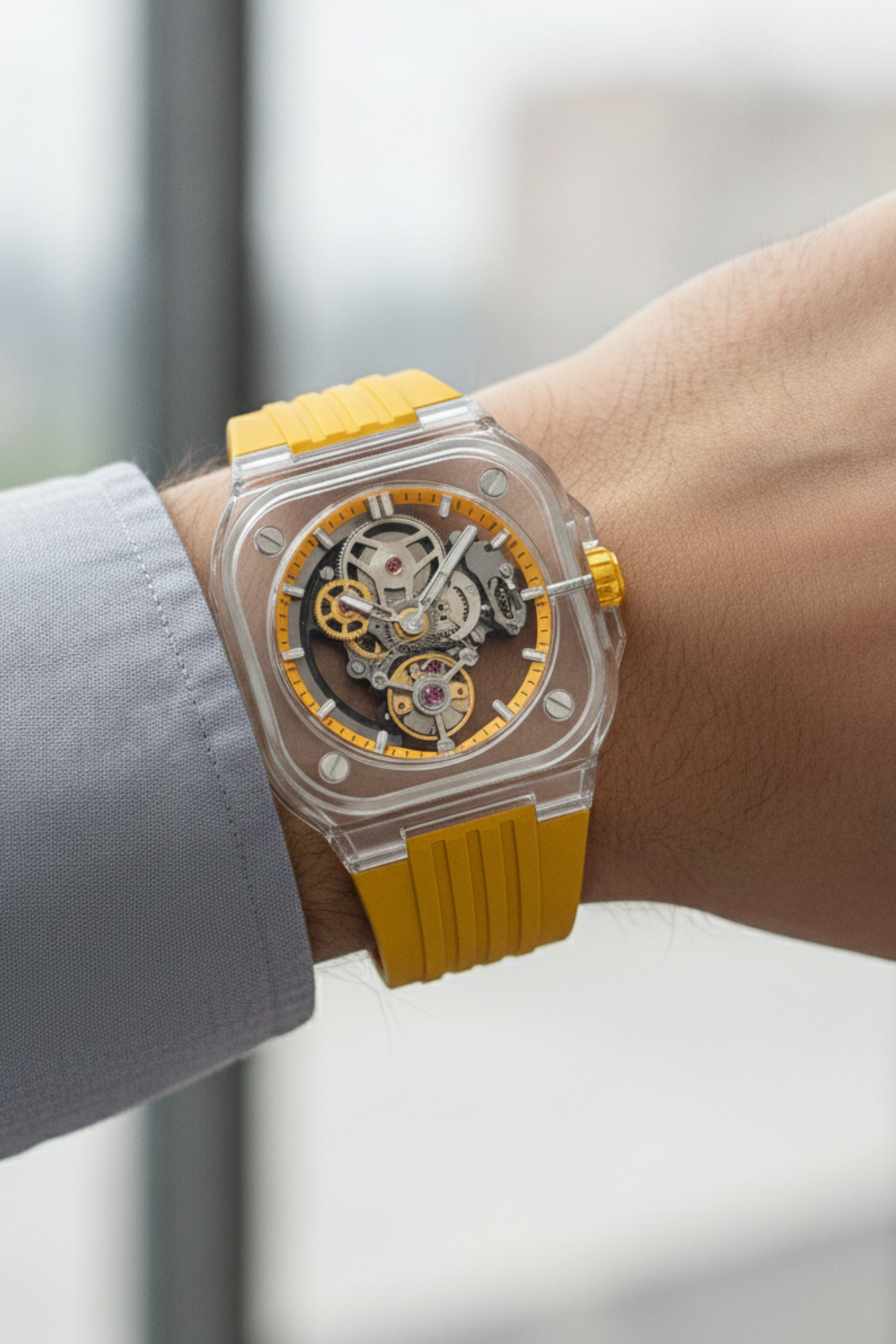 Transparent Yellow Harmony Engine of Eternal Time Watch