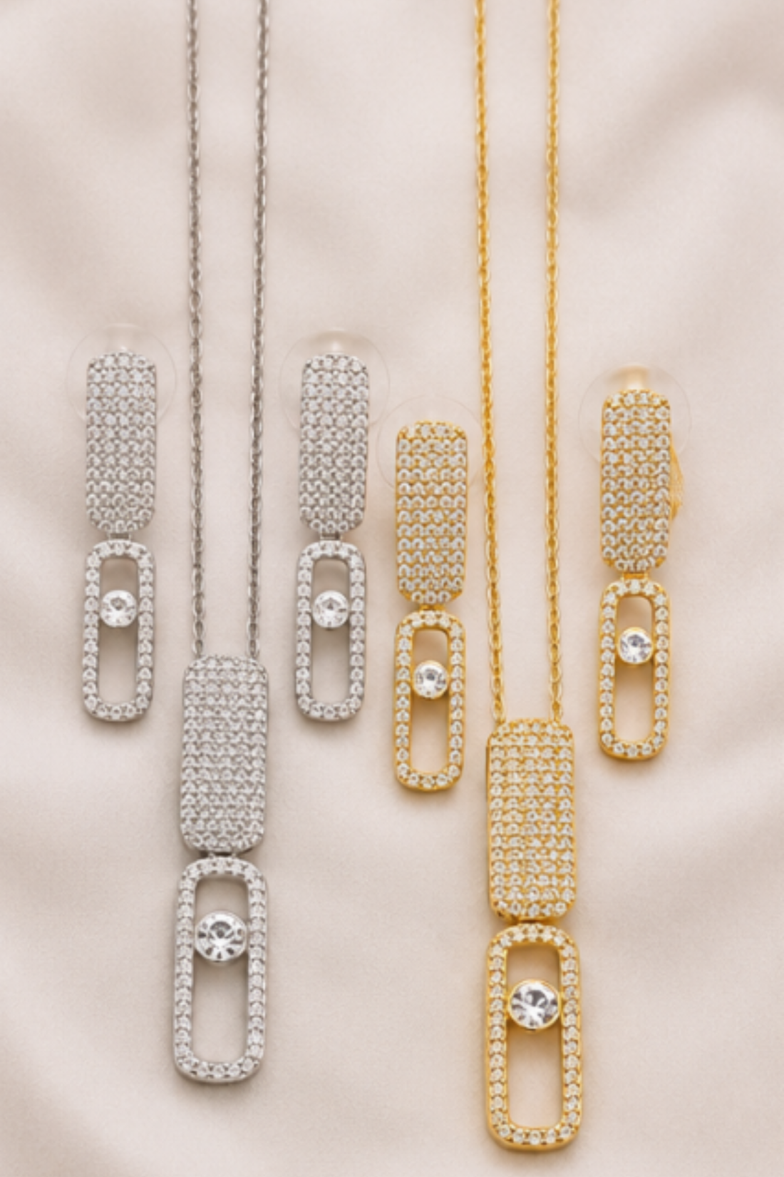 Twin Radiance Rectangular Harmony Necklace & Earring Set