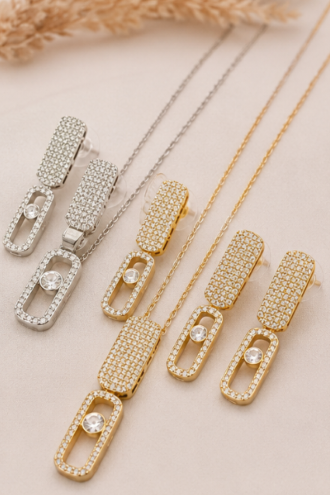 Twin Radiance Rectangular Harmony Necklace & Earring Set