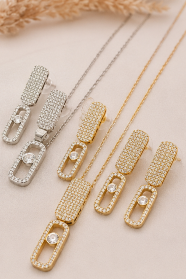Twin Radiance Rectangular Harmony Necklace & Earring Set