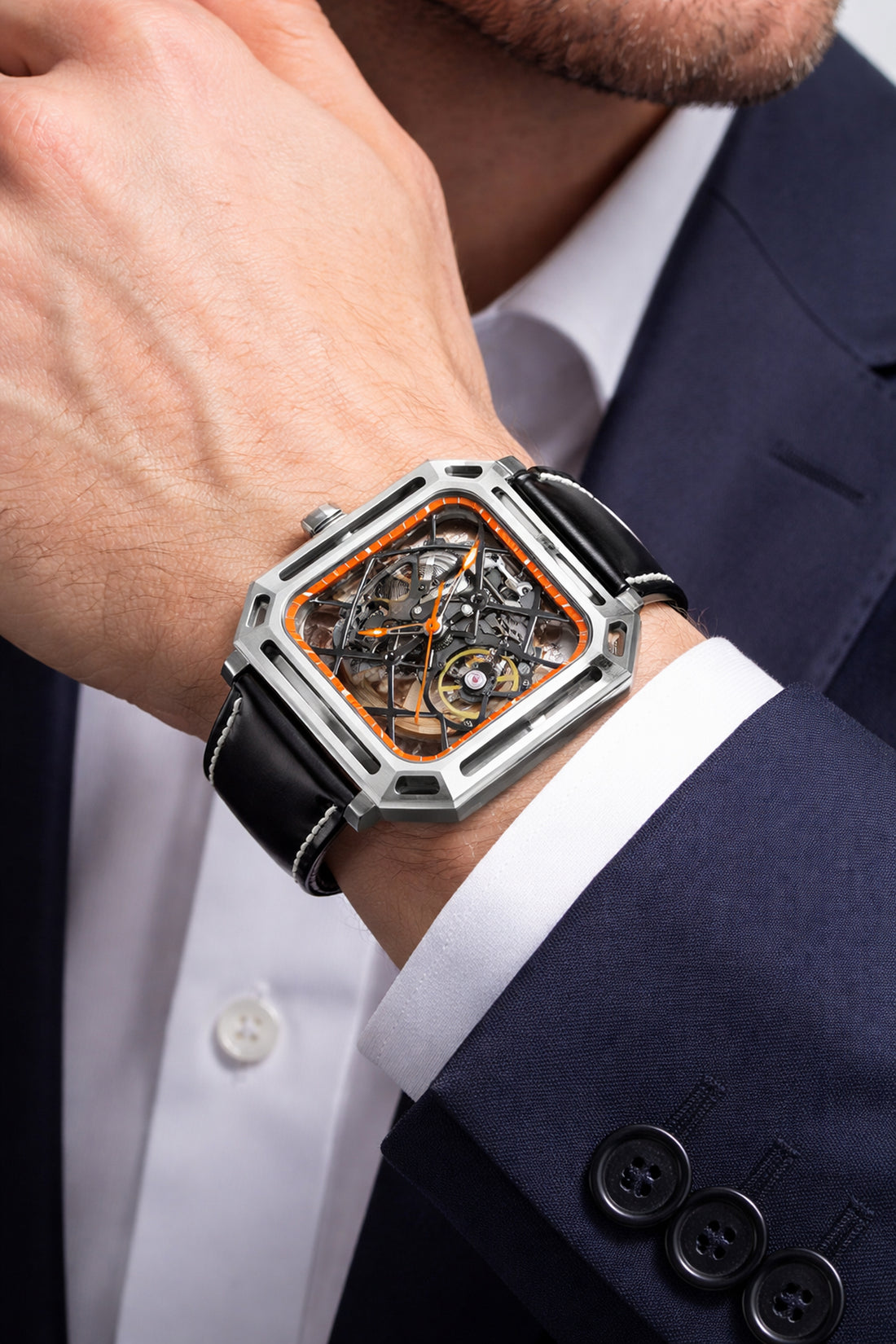 Iron Grid | Black Orange Mechanical Watch