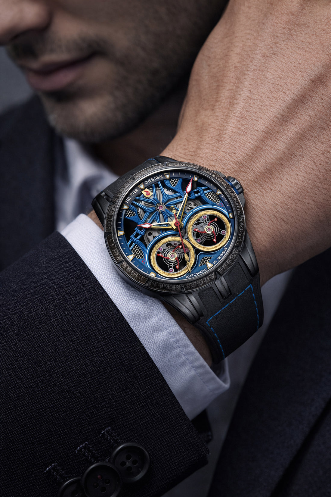 Zivanche Swiss | Rosdn G2766 Black Blue Automatic Mechanical Watch