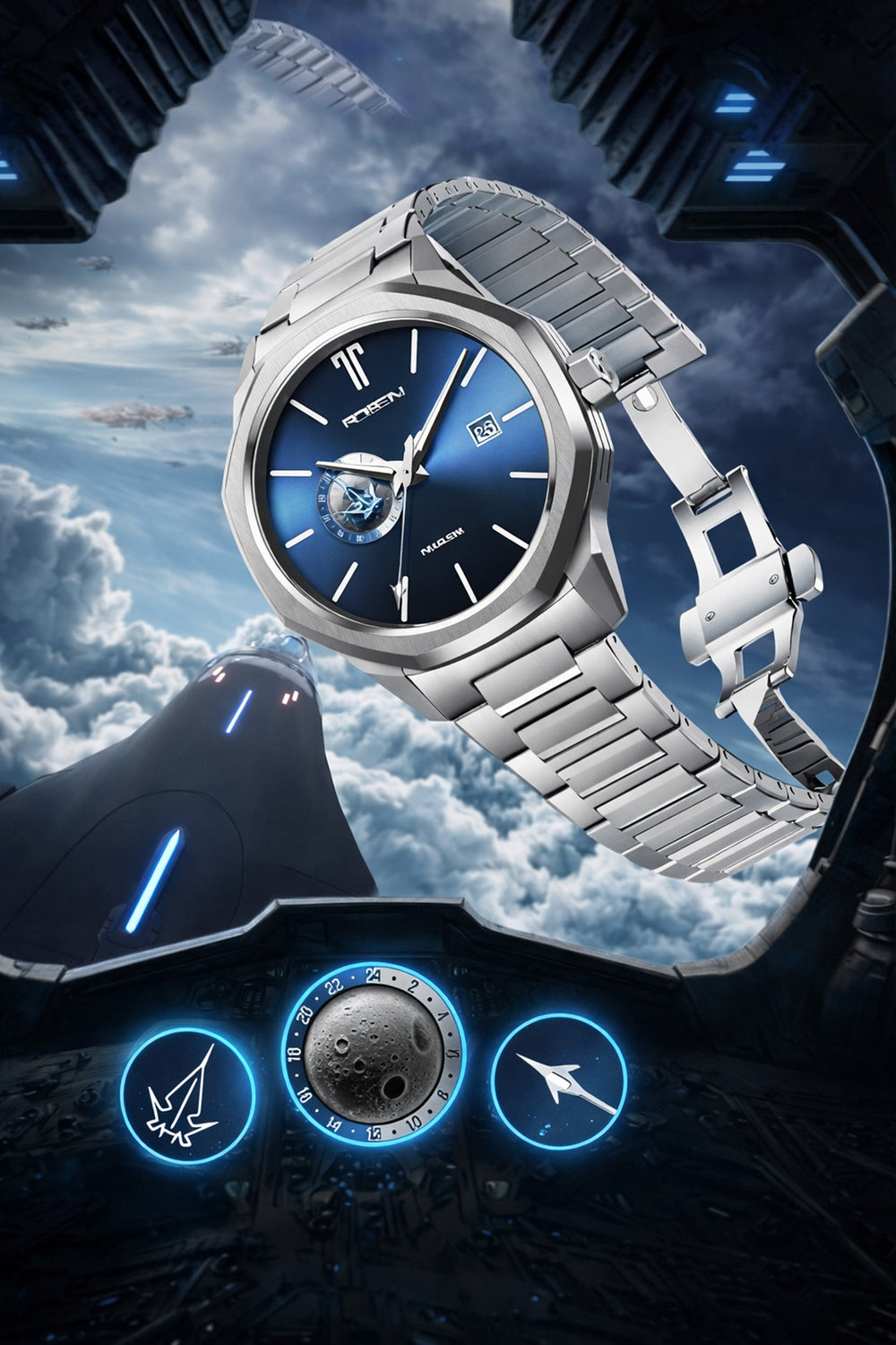Zivanche Swiss | ROSDN G2217 Silver Blue Automatic Mechanical Watch