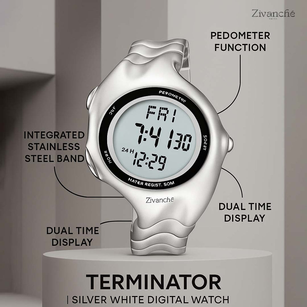 Terminator | Silver White Digital Watch