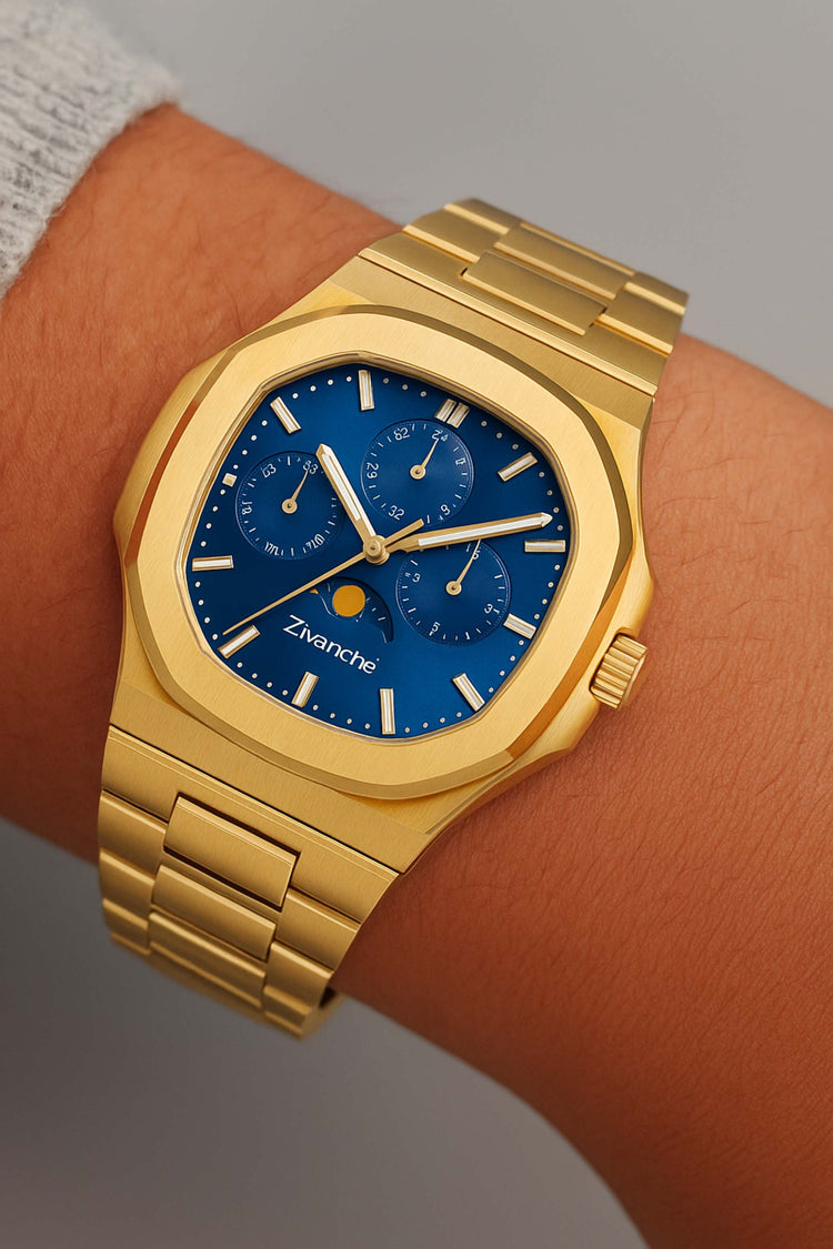 Cosmo | Golden Blue Sun & Moon Face  Watch - (39936953)