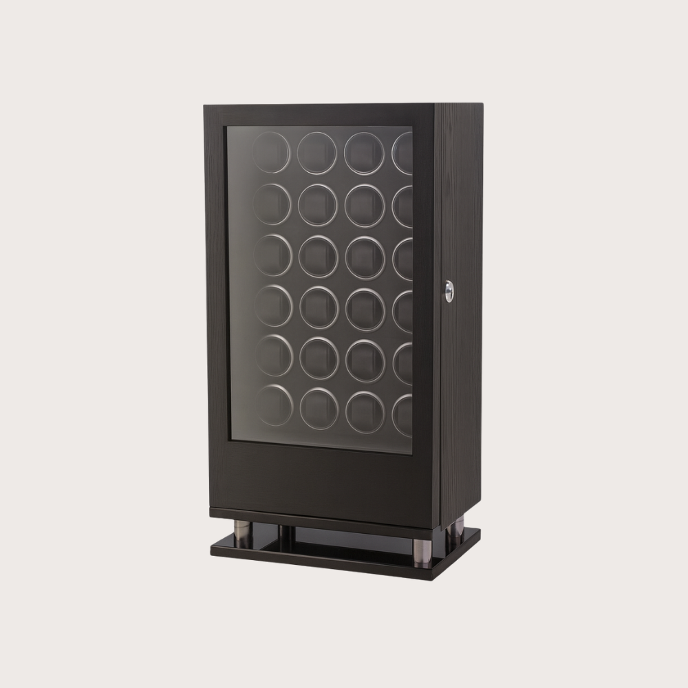 Zivanche LTG8024BF-D-1 Black Watch Winder 24 Slot with Fingerprint Lock and Large Storage Drawer