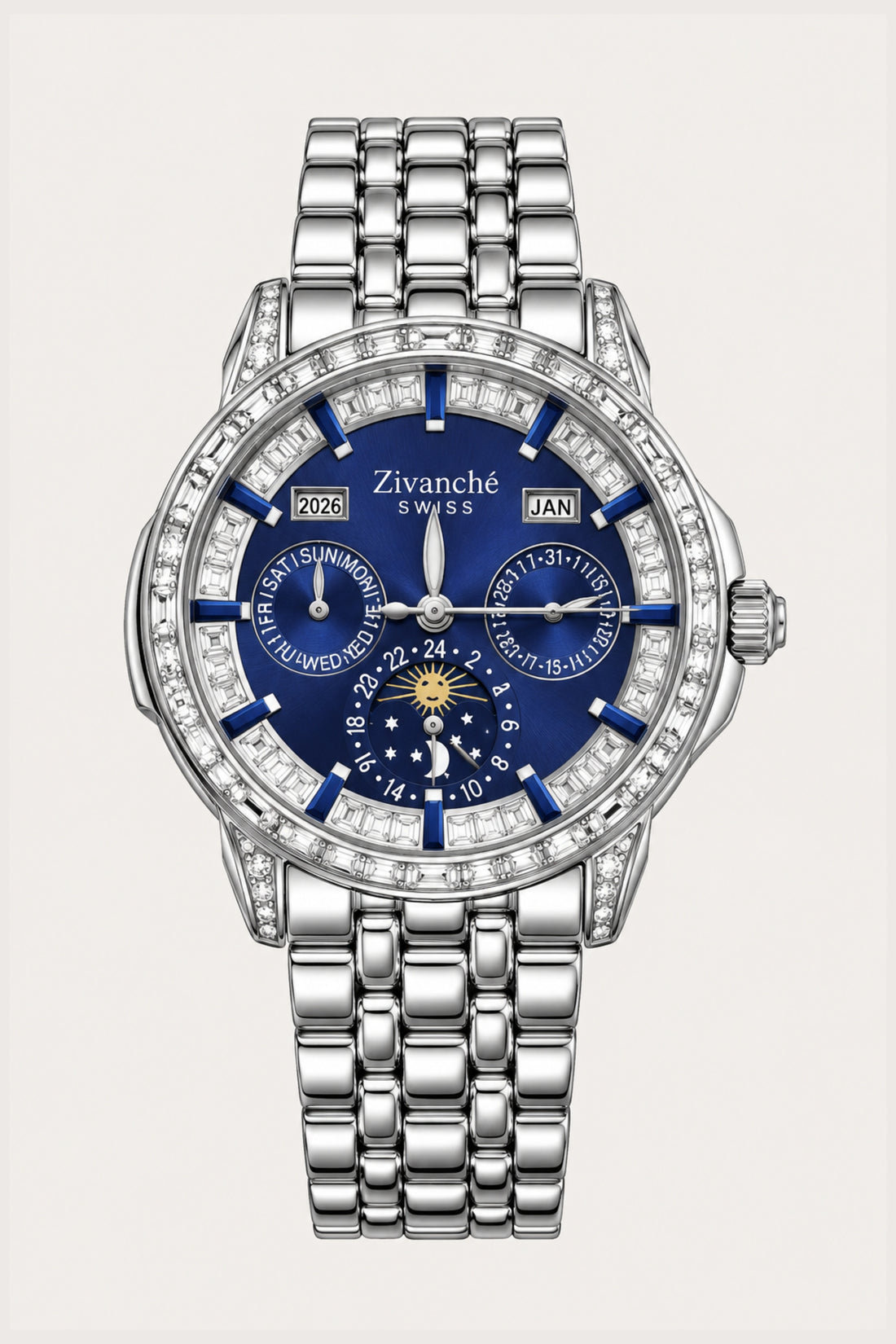 Sirius | Silver Blue Diamond Automatic Watch (43014175)