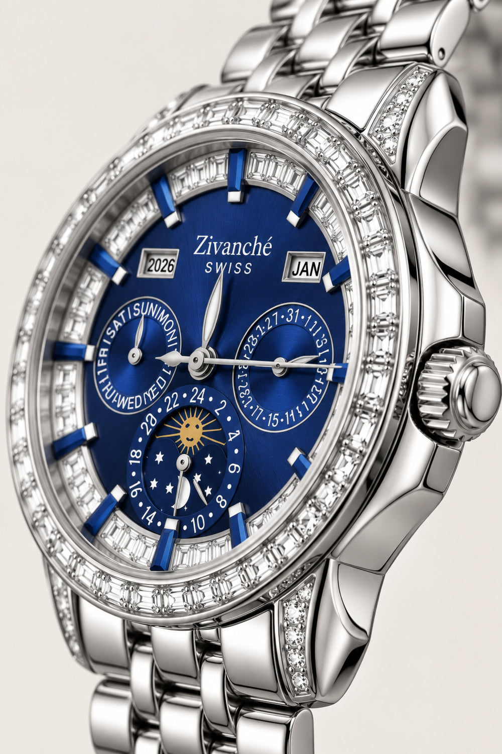 Sirius | Silver Blue Diamond Automatic Watch (43014175)