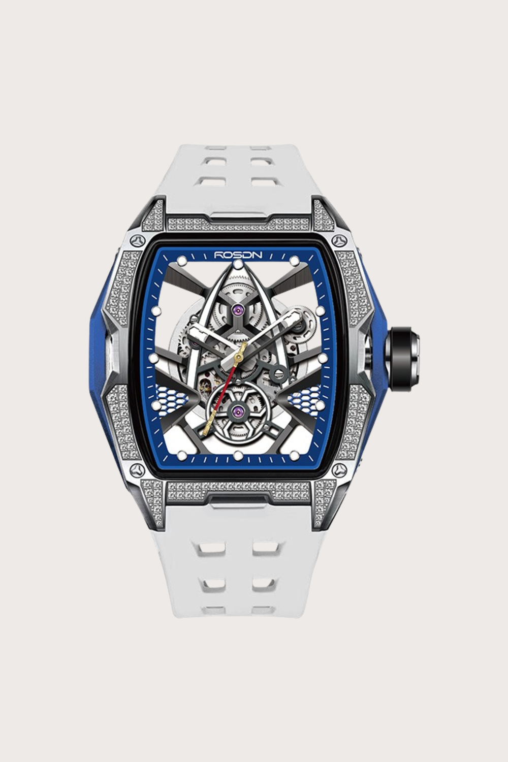 Luxury Frosted White G2710 Series High Quality Barrel Shape Silicone Band Automatic Mechanical ROSDN Watch