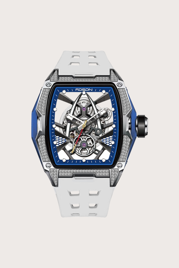 Luxury Frosted White G2710 Series High Quality Barrel Shape Silicone Band Automatic Mechanical ROSDN Watch