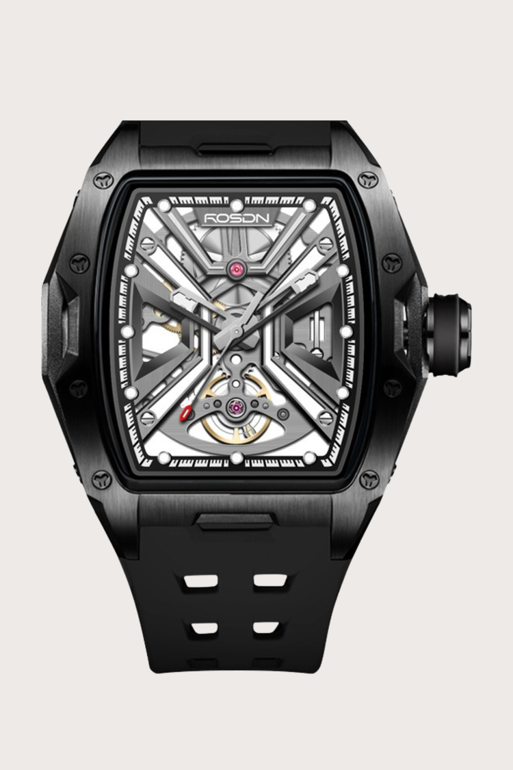 Luxury Black G2710 Series High Quality Barrel Shape Silicone Band Automatic Mechanical ROSDN Watch