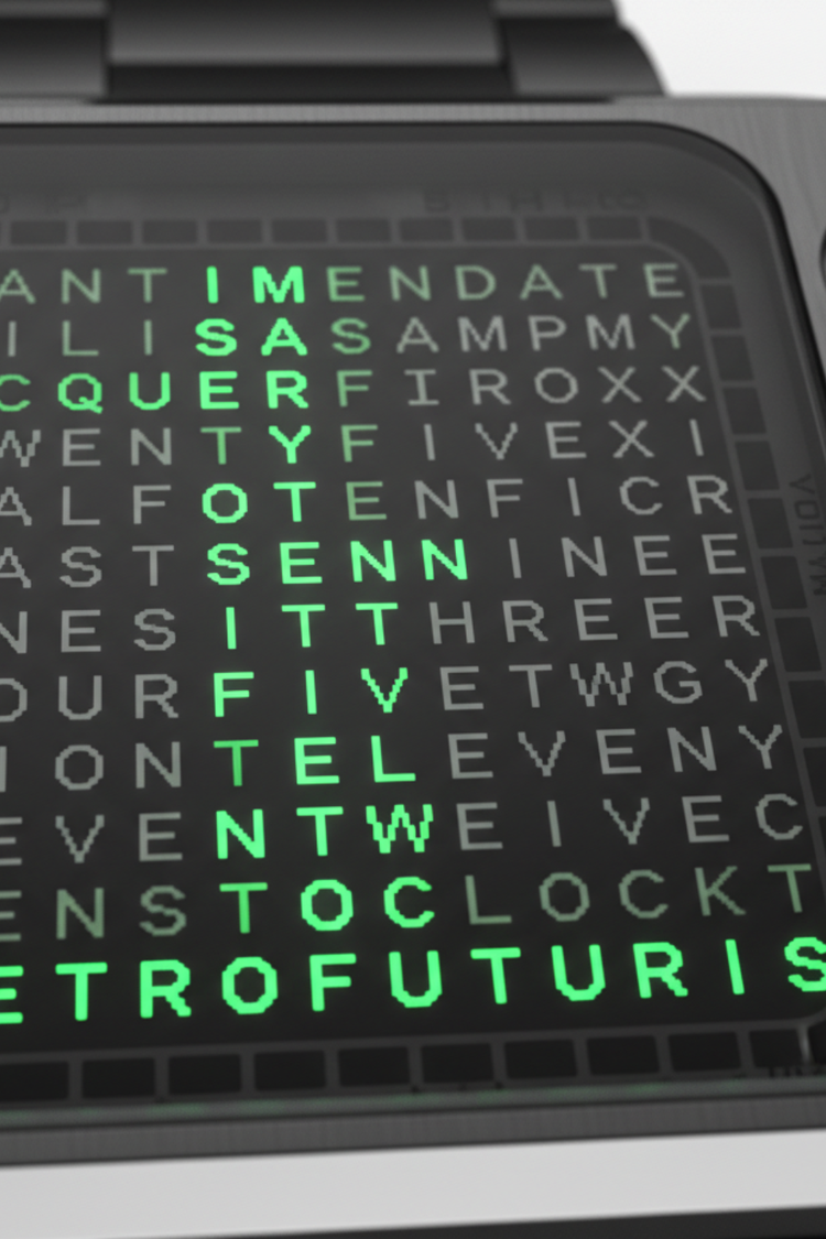 Retro Futurist Matrix Word-Time Watch