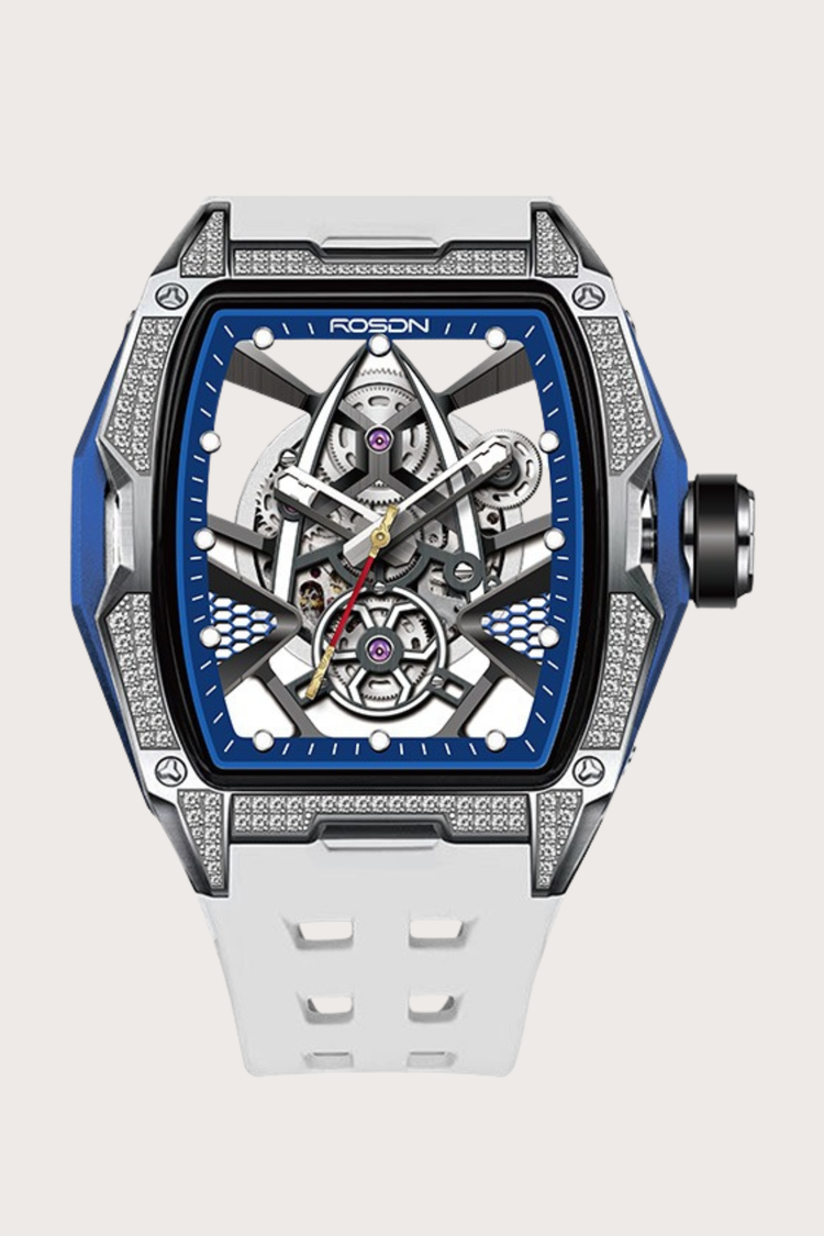 Luxury Frosted White G2710 Series High Quality Barrel Shape Silicone Band Automatic Mechanical ROSDN Watch