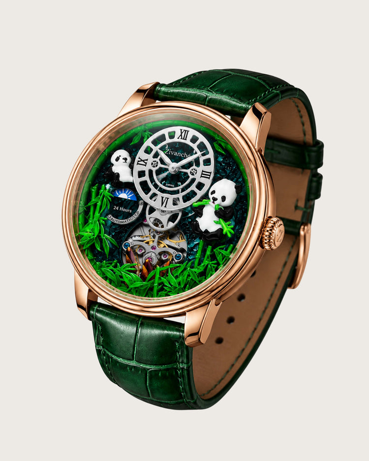 PandaVerse | Nature-Inspired Rose Gold Green | Fully Automatic Watch - (ZIVROPDVSGR0147)