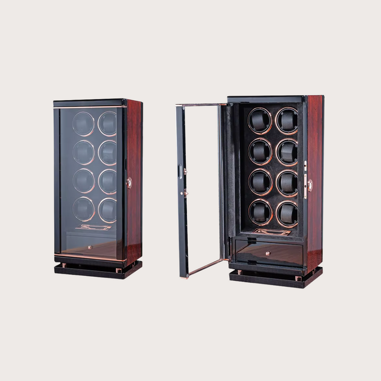 Zivanche LTG9008-GB Automatic Watch Winder with Fingerprint Unlock and White LED Light Built-in Drawer Convenient Watch Boxes & Cases