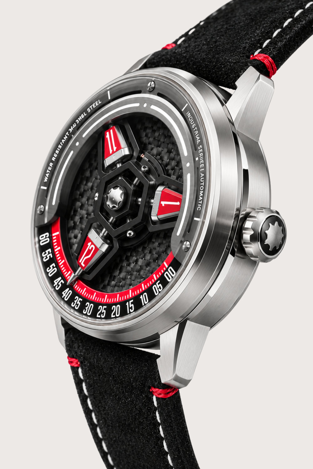 Luxury Carbon Steel Red Accent Skeleton Automatic Watch
