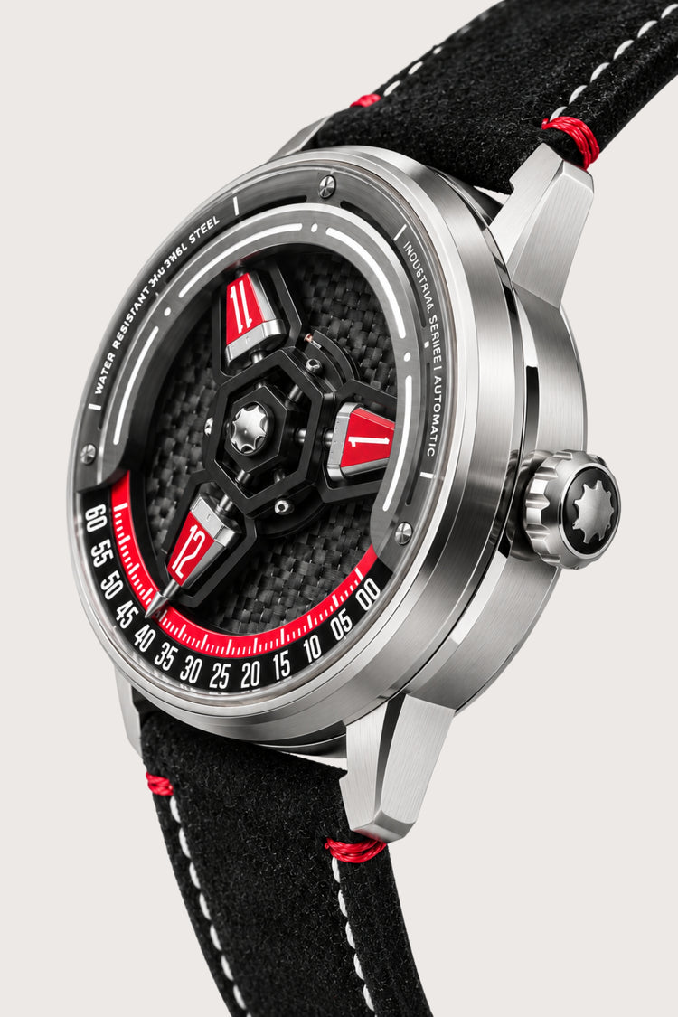 Luxury Carbon Steel Red Accent Skeleton Automatic Watch