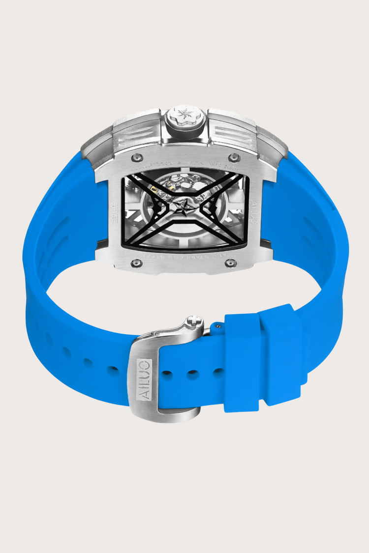 Men's  Luxury Automatic Diamond Rubber Blue Strap Waterproof Sports Watch