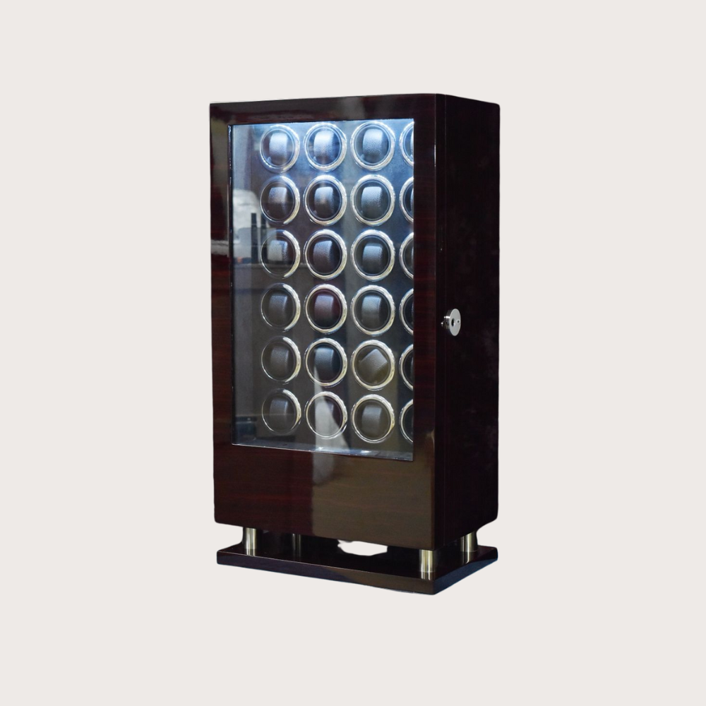 Zivanche LTG8024BF-D-1 Brown Watch Winder 24 Slot with Fingerprint Lock and Large Storage Drawer