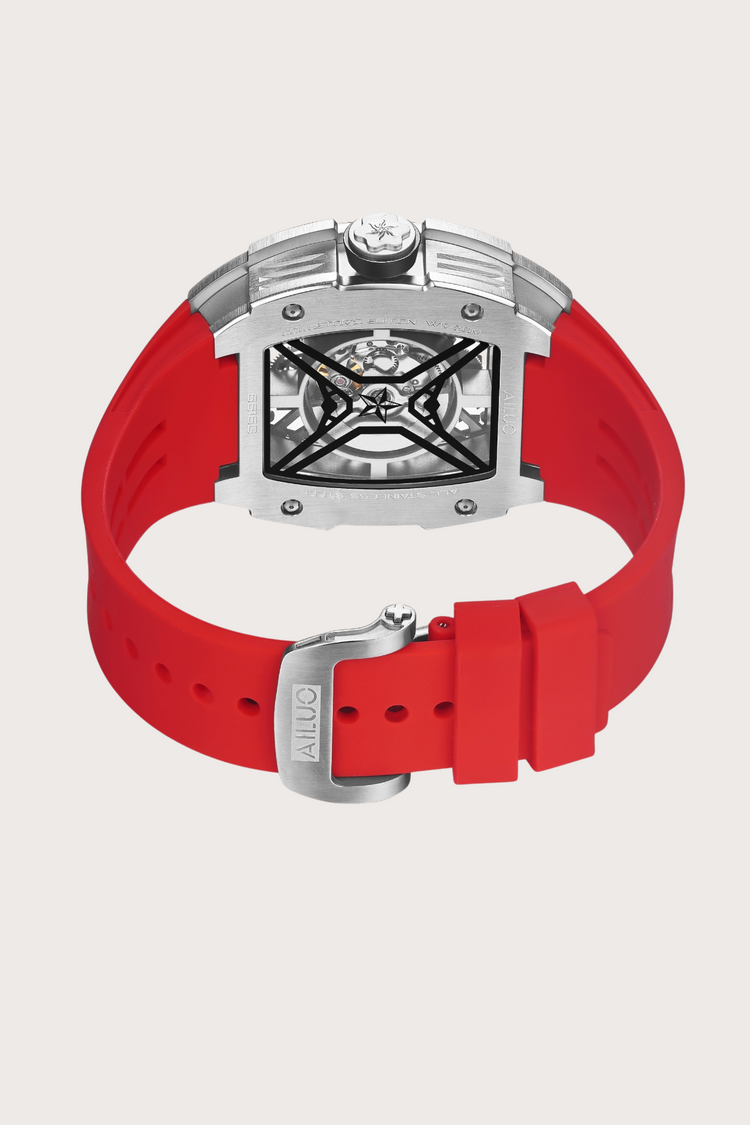 Men's  Luxury Automatic  Diamond Rubber Red Strap Waterproof Sports Watch
