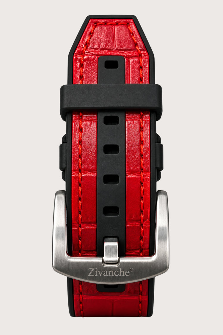 Luxury Men's Crystal Diamond Silver Red Leather Strap Watch