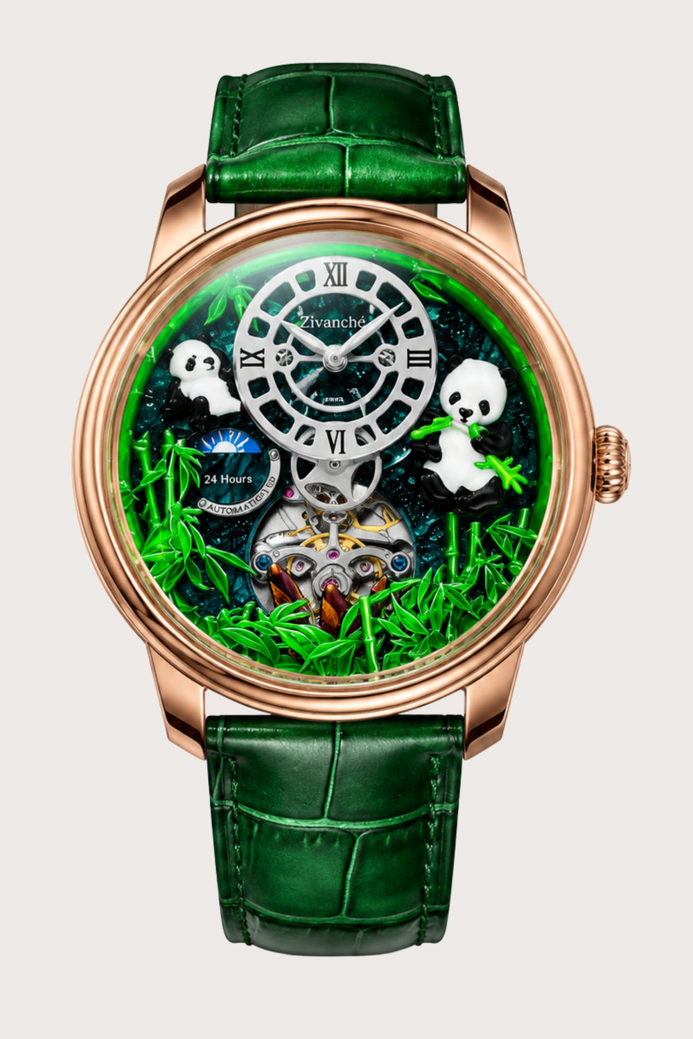 PandaVerse | Nature-Inspired Rose Gold Green | Fully Automatic Watch - (ZIVROPDVSGR0147)