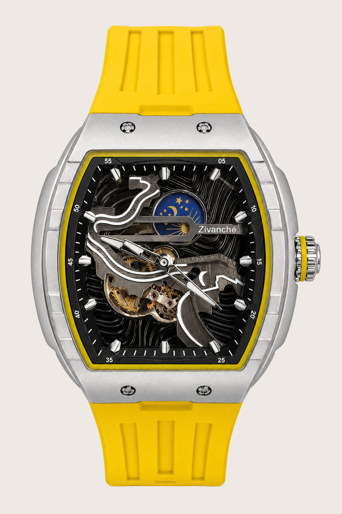 Crimson Orbit Silver Yellow Automatic Watch (44658705)