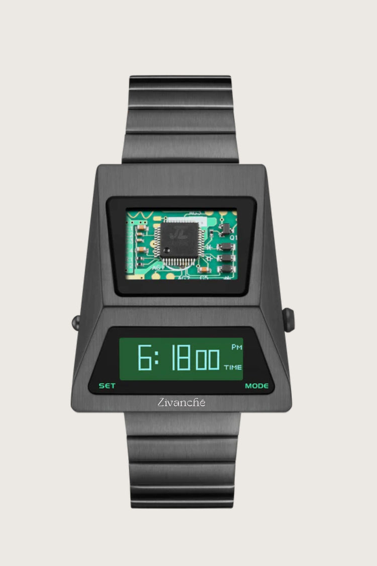 Cyber Watch | Grey Metallic Green Dial Digital Watch (44219692)