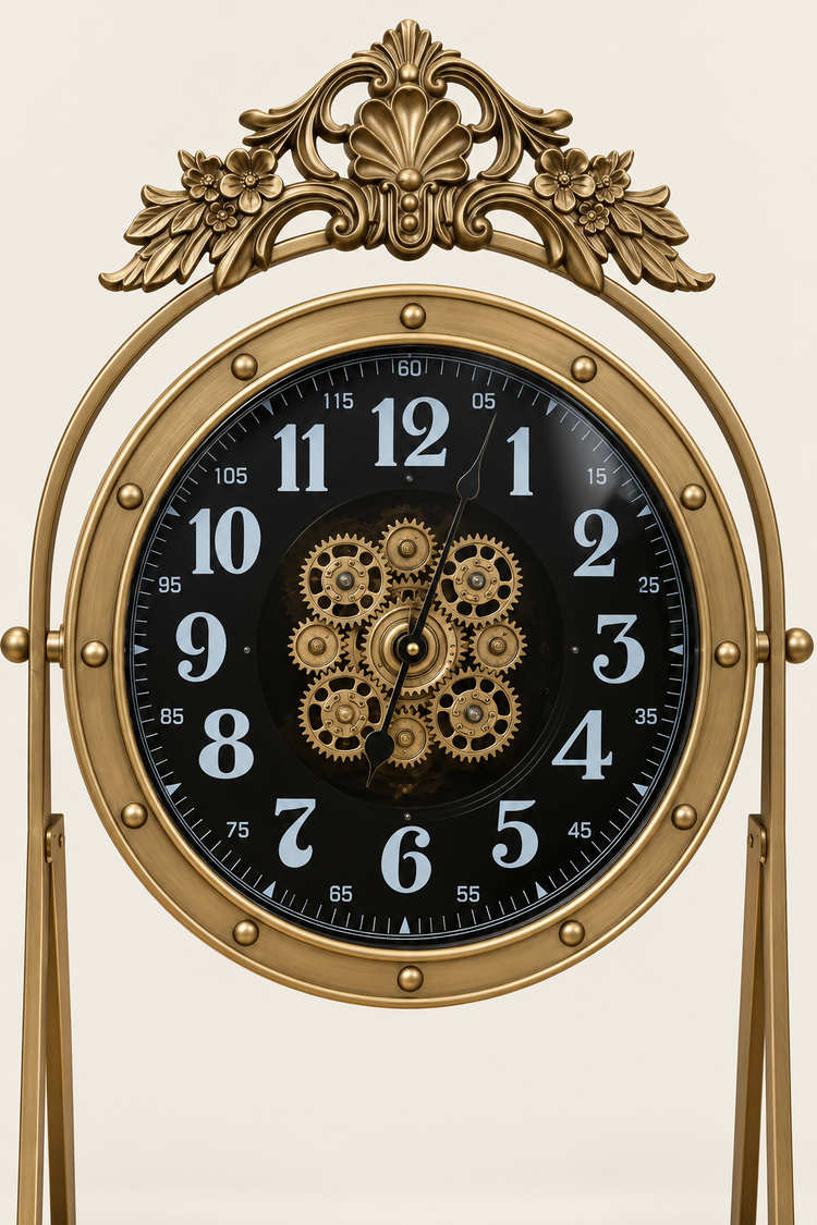 Versailles Crest Antique Gold Gearwork Clock
