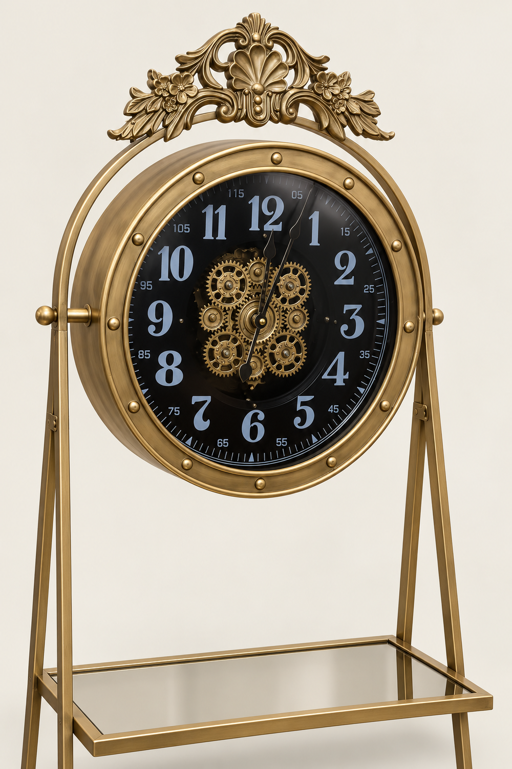 Versailles Crest Antique Gold Gearwork Clock