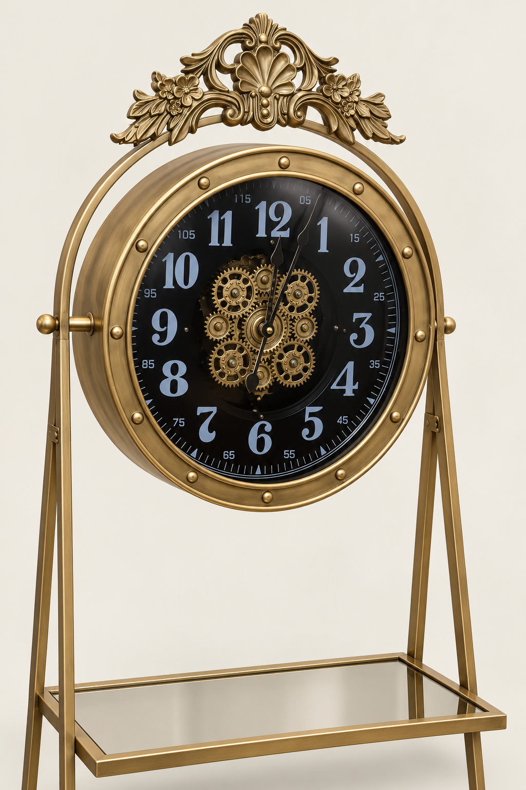 Versailles Crest Antique Gold Gearwork Clock